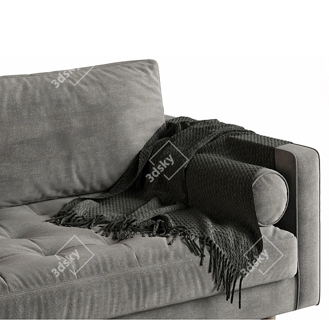 Modern Concrete Grey Velvet Sofa 3D model image 2