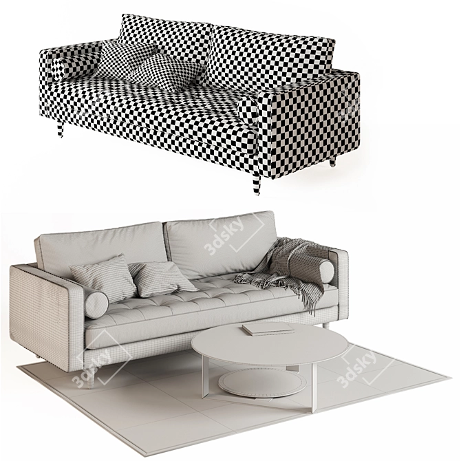 Modern Concrete Grey Velvet Sofa 3D model image 3