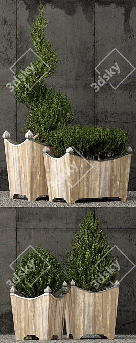 Rustic Salvaged Wood & Metal Planter 3D model image 2