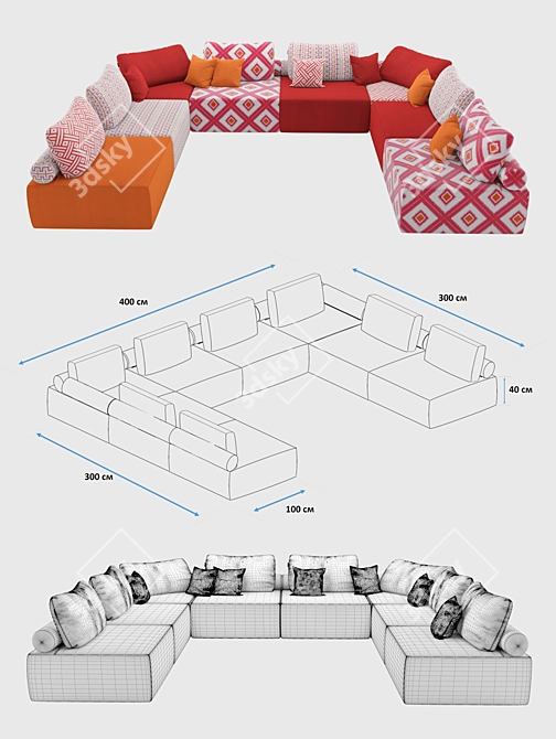 Modular Oasis Sofa - 8 Modules 3D model image 2