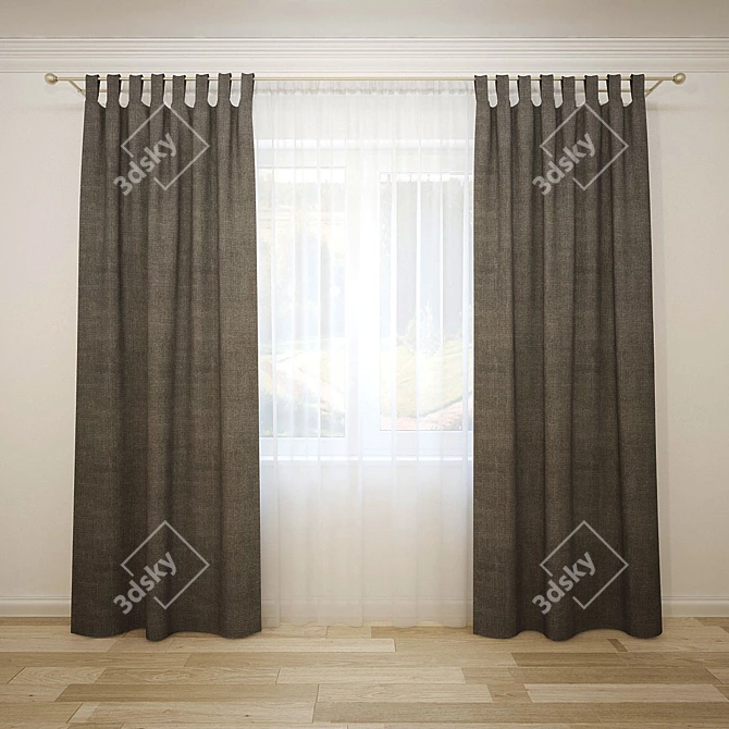 Straight Curtains with Tulle 3D model image 1