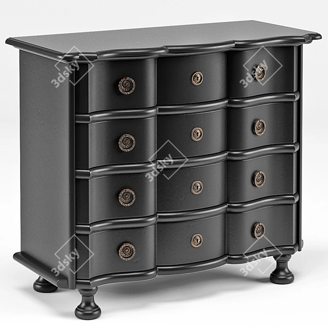 Contemporary Black Bowfront Chest 3D model image 1