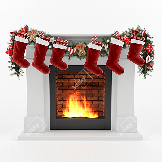 Festive Fireplace Bliss 3D model image 1