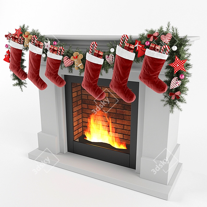 Festive Fireplace Bliss 3D model image 2