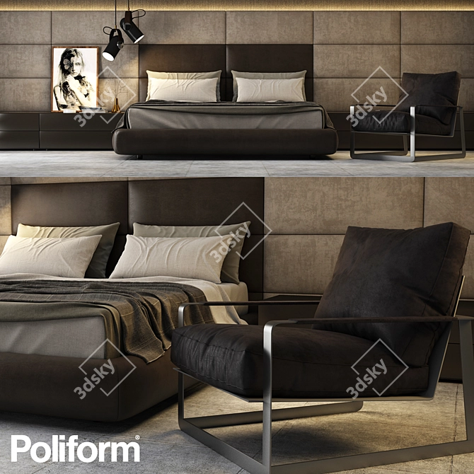 Poliform Dream Bed & Gaston Armchair Set 3D model image 1
