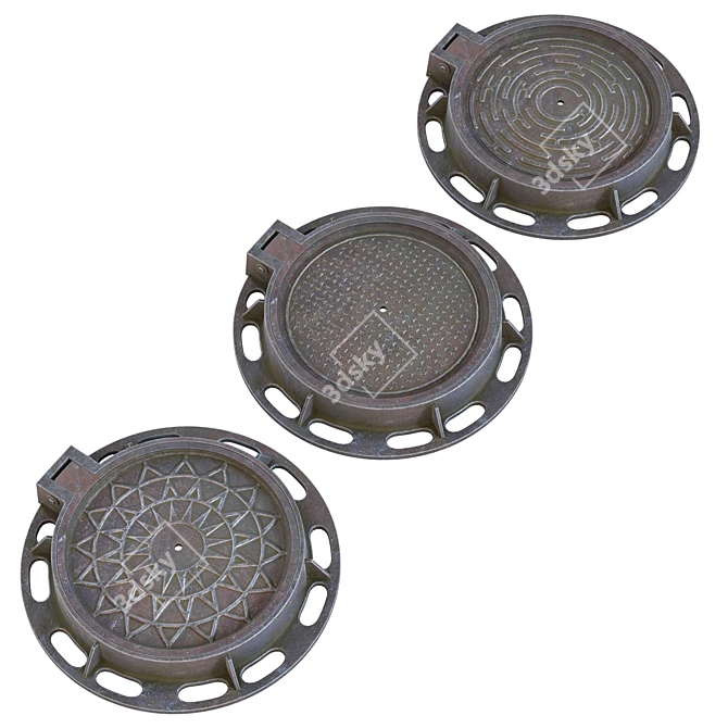 Three-Relief Sewer Hatch 3D model image 1