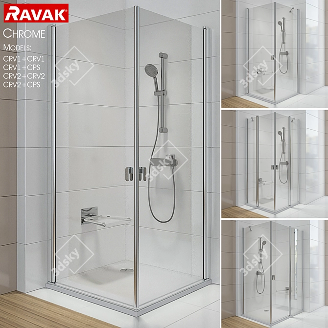 Ravak Chrome Corner Shower Enclosures 3D model image 3