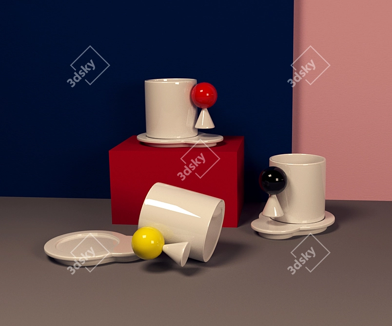 Bauhaus Geometric Tea Set 3D model image 3