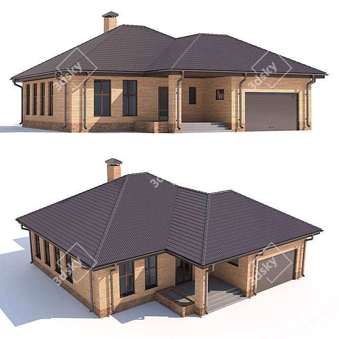 Country Dream: One-Story House with Garage 3D model image 1