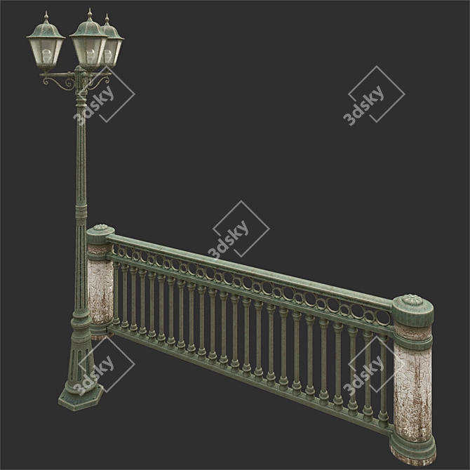 Urban Park Lantern with Sidewalk Guard 3D model image 2