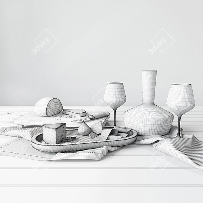 Elegant Wood Tableware Set 3D model image 3