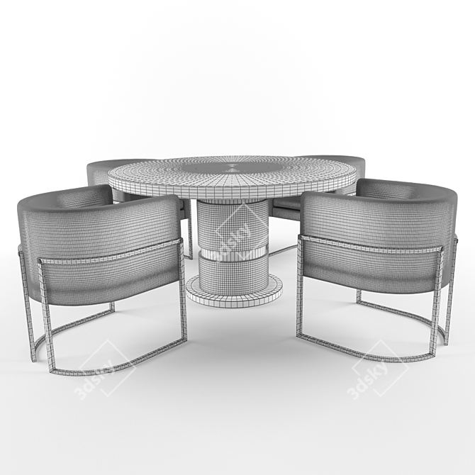 Luxury Brass & Leather Julius Chair Set and Lune Table 3D model image 3