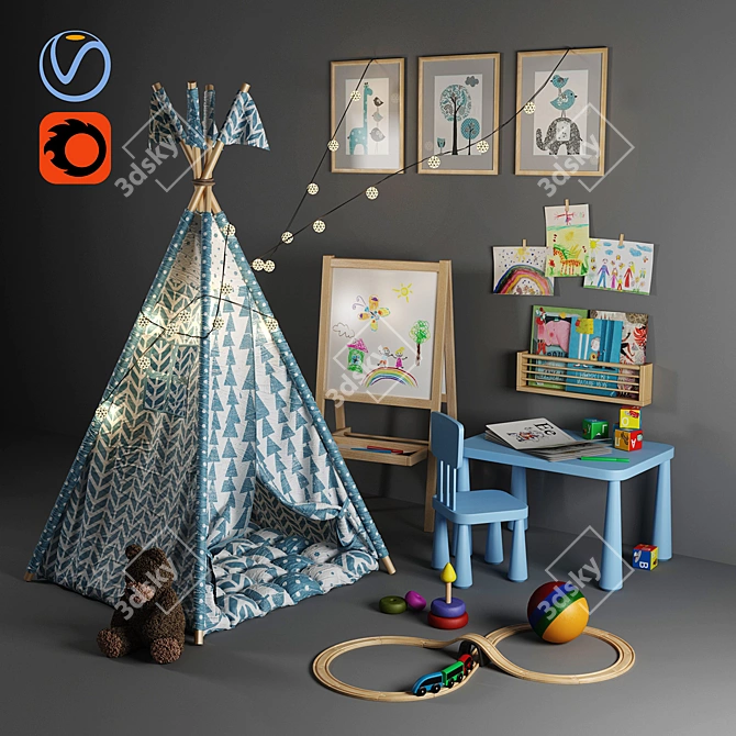 Imaginative Kids Teepee Tent 3D model image 1