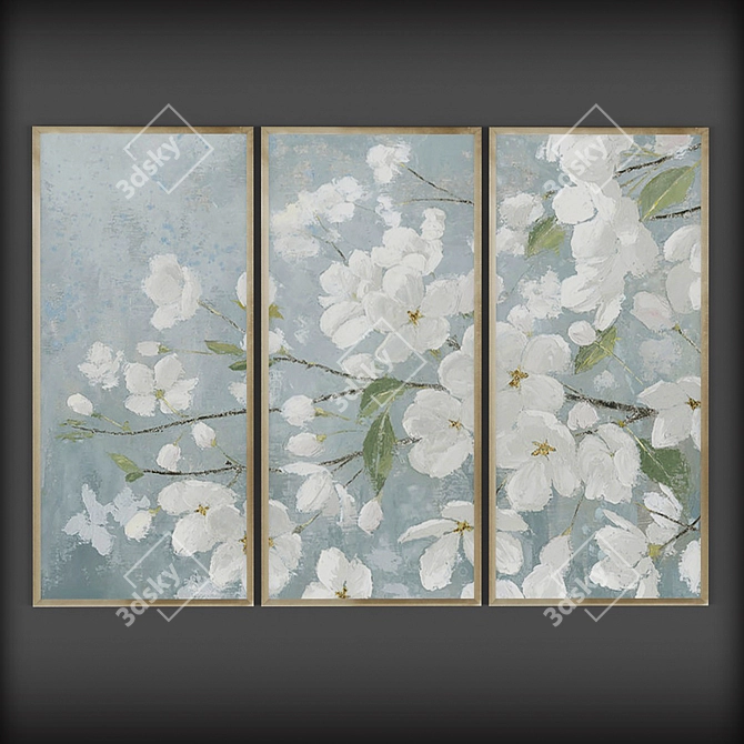 Elegant Gray Flower Canvas Art 3D model image 2