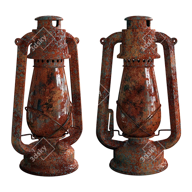 Antique Rustic Kerosene Lamp 3D model image 2