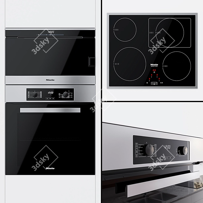 Miele H 2265 B Active Oven, DG 6030 Double Boiler, KM 6117 Cooking Surface 3D model image 1