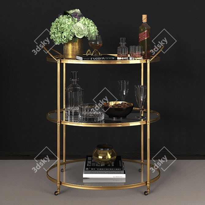 Elegant Arteriors Connaught Bar Trolley 3D model image 1