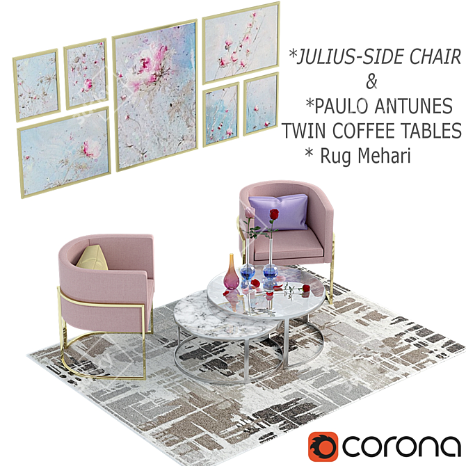 Elegant Julius Chair & Twin Tables 3D model image 2