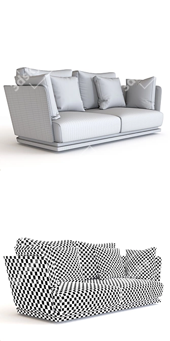 Contemporary 2 Seater Fabric Sofa 3D model image 3