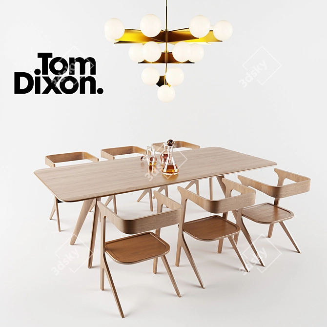 Elegant Slab Table Set 3D model image 1