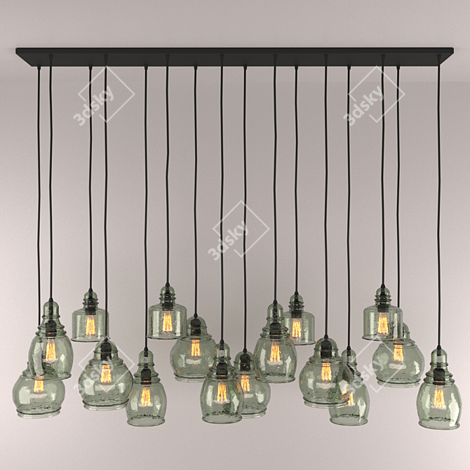Mottled Green Glass 16-Light Pendant 3D model image 3