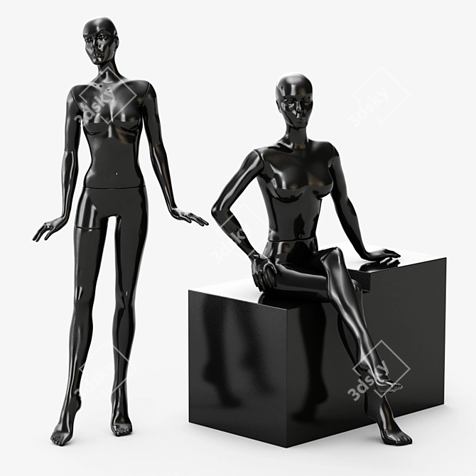 Glossy Female Mannequin: Detachable Torso, Hands, Legs 3D model image 1