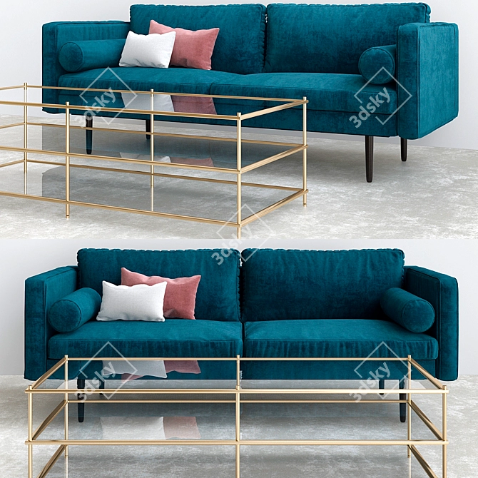 Celestial Blue Monroe Mid Century Sofa 3D model image 1