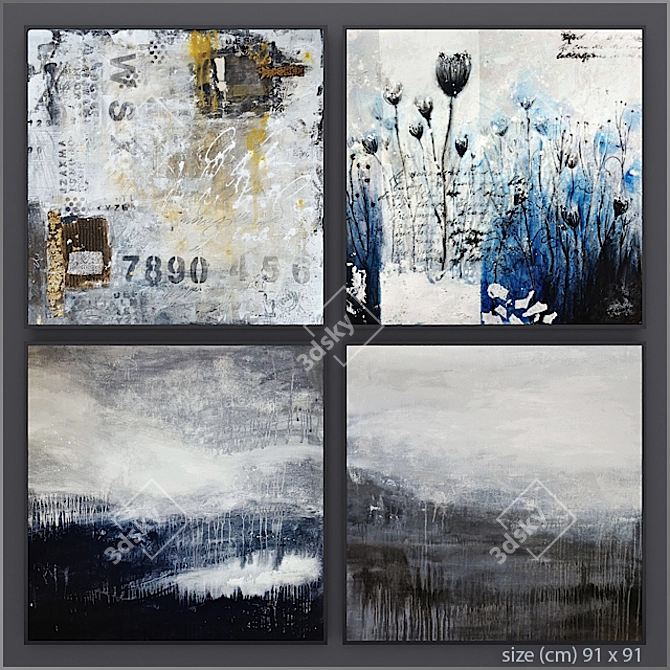 Abstract Artwork  13 Acrylic Paintings 3D model image 2