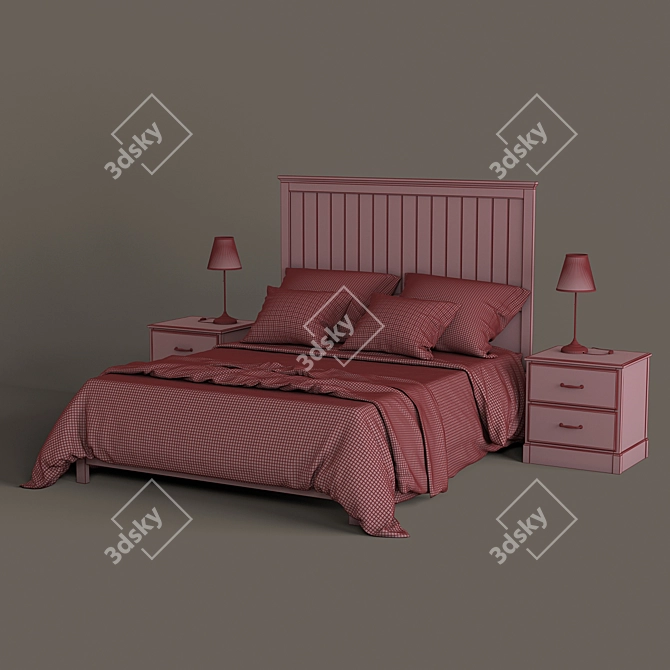 Title: Undredal Bedroom Set with Black Bed Frame, Two-Drawer Dresser, and Brass Table Lamp 3D model image 3