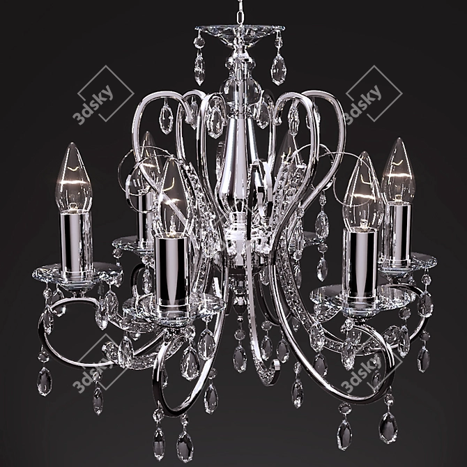 Baroque Chrome Pendant Light - 6 Bulbs 3D model image 2