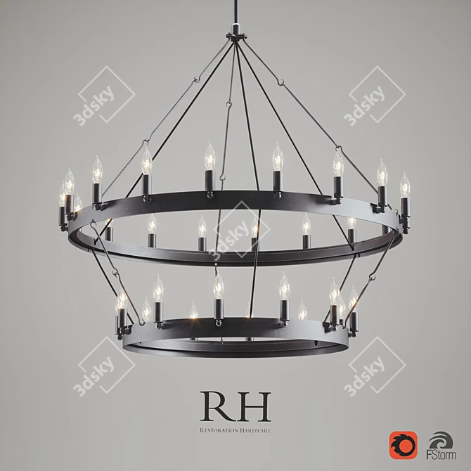 Vintage Iron Candelabra Chandelier 3D model image 1