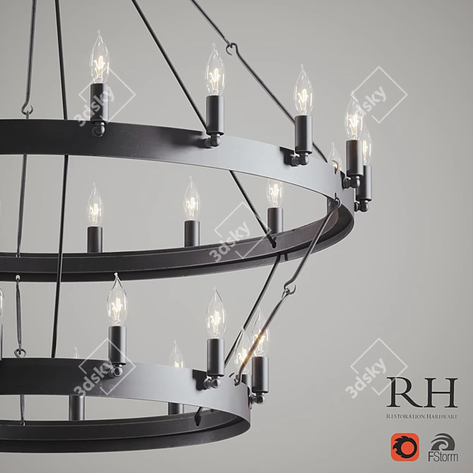 Vintage Iron Candelabra Chandelier 3D model image 2