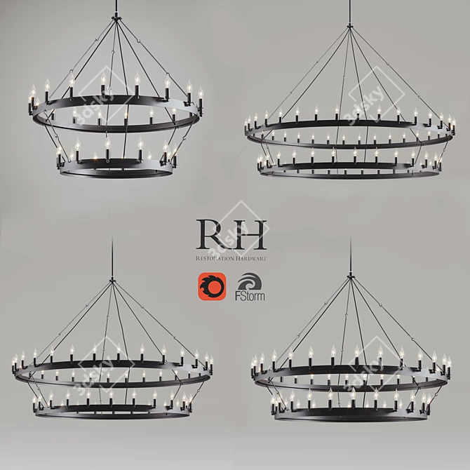 Vintage Iron Candelabra Chandelier 3D model image 3