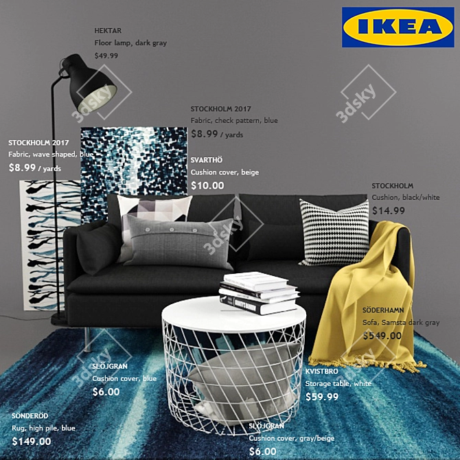 Stylish SÖDERHAMN Sofa Set 3D model image 1