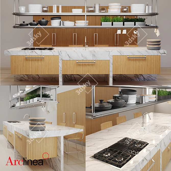 Luxury Kitchen: Arclinea Lignum et lapis 3D model image 1