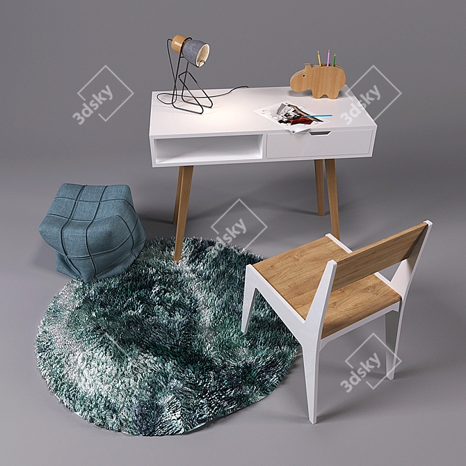 Stylish Work Desk Set 3D model image 2