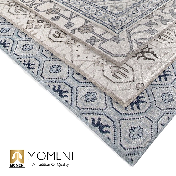 Elegant Ivory and Blue Rugs 3D model image 2