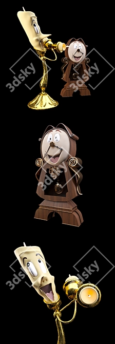 Beauty and the Beast Characters: Lumiere and Cogsworth 3D model image 2