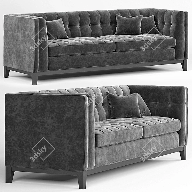 Aldgate Modern Black Velvet Sofa 3D model image 1