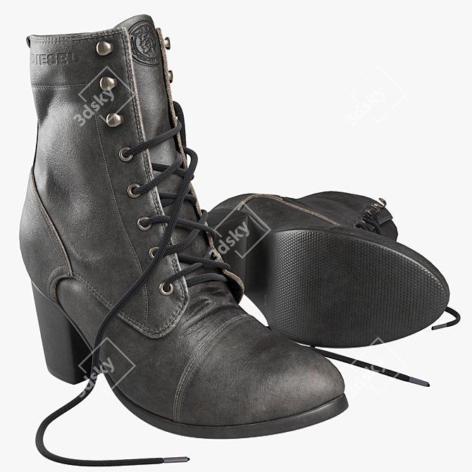 Sleek Leather Diesel Women's Boots 3D model image 1