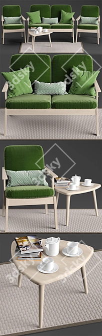 Stylish Stolab Oxford Chair, Sofa & Yngve Table Set 3D model image 2