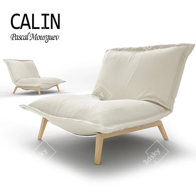 Calin Armchair: Stylish Metal Base, Cozy Pillow Detail 3D model image 1