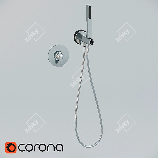 Sleek Wall-Mounted Shower Mixer 3D model image 1