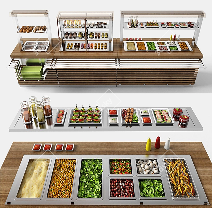 Regata Food Distribution Line: Display Stand, Refrigerated Showcase, Marmit 3D model image 1