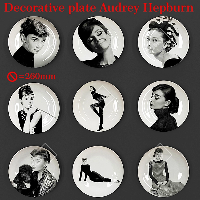 Elegant Audrey Hepburn Decorative Plate 3D model image 1