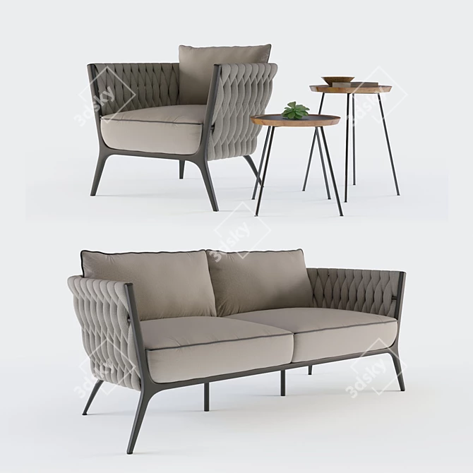 BIANCA Outdoor Rope Sofa & Sheeba Teak Side Tables 3D model image 1