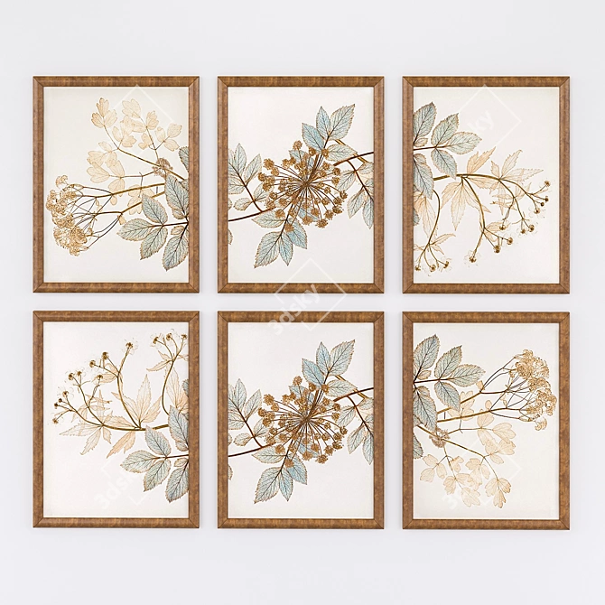 Botanical Triptych: Elegant Wall Decor 3D model image 1