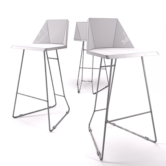 Foldable Metal and Wood Bar Stool 3D model image 2