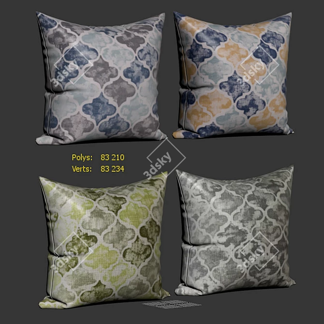 Moroccan Multicolor Decorative Pillows Set 3D model image 2
