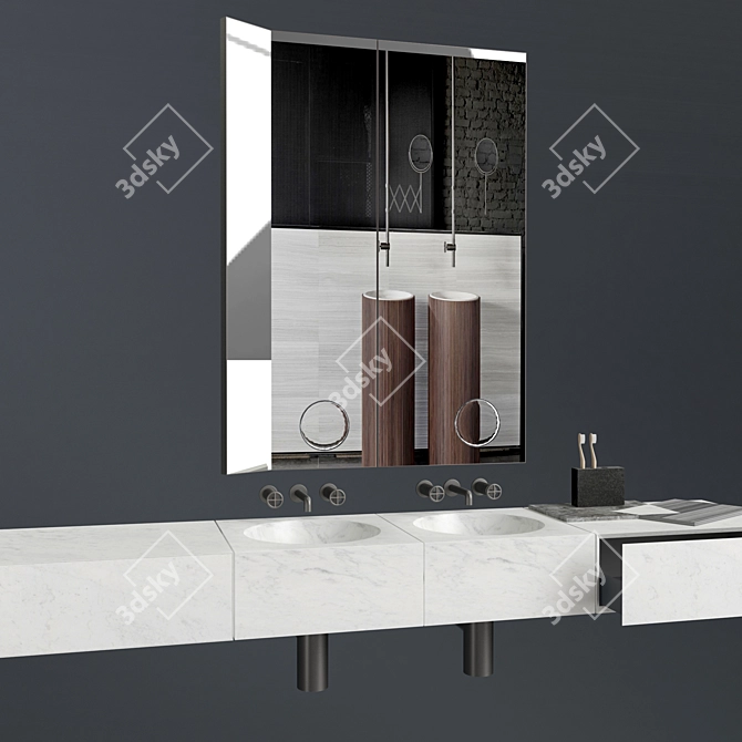 Elegant Stone Square Wall-Mounted Washbasin 3D model image 2
